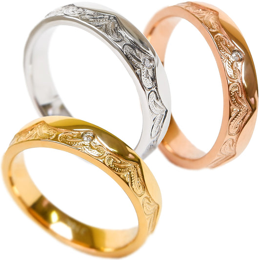 新商品 ハワイアンジュエリー リング 刻印 名入れ 石 ジルコニア ピンクゴールド スクロール ホヌ 記念日 誕生日 プレゼント ギフト