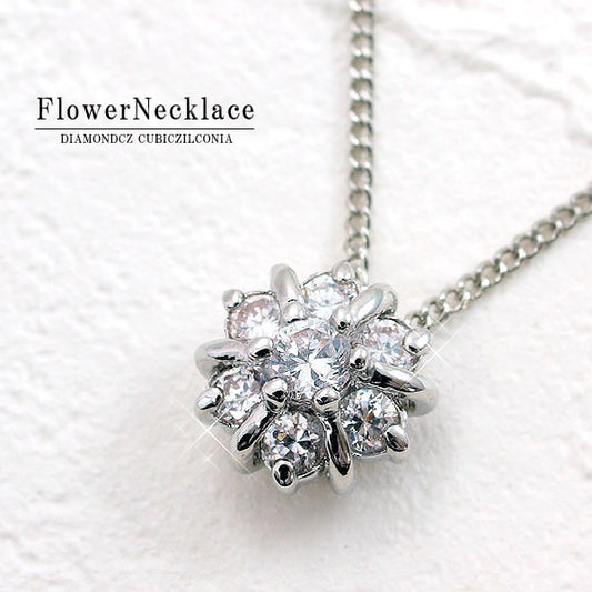 新商品 【 日本製 】7石のキュービックジルコニア/フラワーネックレス