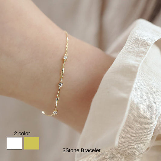 New Product Bracelet for Women - Ultra-thin Stick Chain, Curved, 3 Beads, Elegant, 14k Gold Plated, Platinum Coated, Adult Cute, Layering, Birthday Gift, Present, Sale
