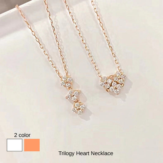ネックレス レディース トリロジー ハート 2WAY CZダイヤ 計0.06ct ピンクゴールド プラチナ仕上げ 女性 人気 ギフト プレゼント