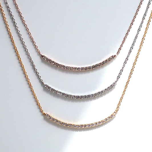 日本製 ジュエリー ラウンド スマイル ネックレス ストーン ペンダント フォーマル ゴールド・ピンクゴールド・シルバーの3色展開 (op-218)