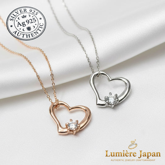 新商品 日本製 オープンハートシルバーネックレス シルバー925 ピンクゴールド プラチナ仕上げ 2カラー展開