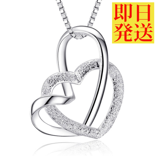 レディース ダブル オープンハート ネックレス プラチナ仕上げ 誕生日 ギフト プレゼント