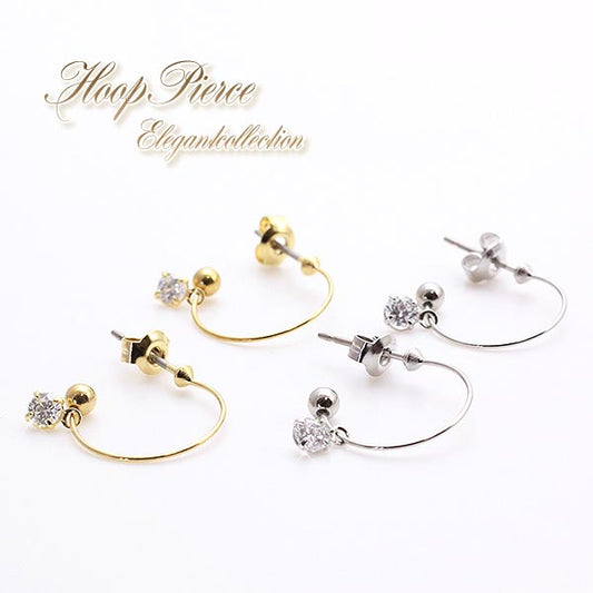 新商品 【 日本製 】繊細な一粒の輝きが揺れる♪エレガントフープピアス/ゴールド・シルバー