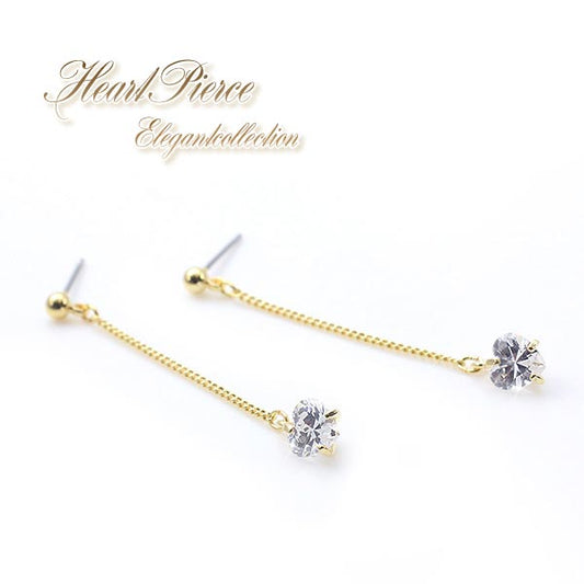 新商品 【日本製24金鍍金】ハートカットのアメリカンピアス/エレガントなゴールドロングピアス