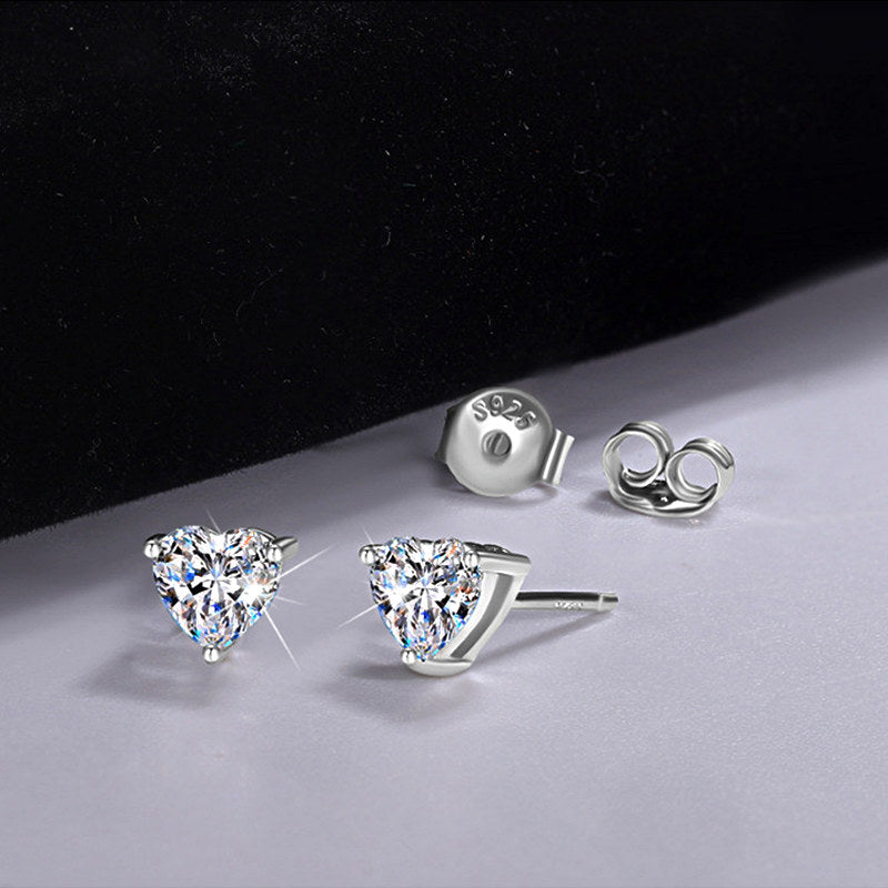 New Arrival Earrings for Women, Latest Model, Moissanite Heart-Shaped Solitaire, Top-Grade D Color, VVS1 Clarity, Excellent Cut, 0.5 Carat, 1 Carat, 2 Carat Large Stone, Platinum Finish, Women's Gift
