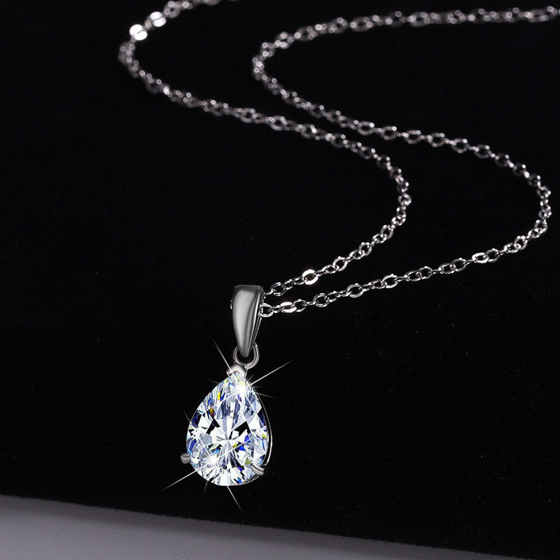 Special Launch Price! Until 7/9. New Product Necklace for Women Latest Model Moissanite Teardrop 1-Stone Highest Grade D-Color 1 Carat 2 Carat Large Stone Platinum Finish Women's Gift Present