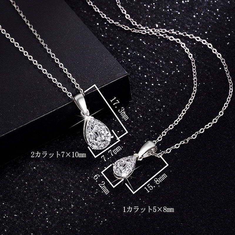 Special Launch Price! Until 7/9. New Product Necklace for Women Latest Model Moissanite Teardrop 1-Stone Highest Grade D-Color 1 Carat 2 Carat Large Stone Platinum Finish Women's Gift Present
