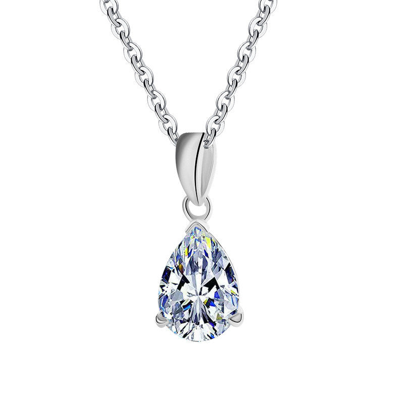 Special Launch Price! Until 7/9. New Product Necklace for Women Latest Model Moissanite Teardrop 1-Stone Highest Grade D-Color 1 Carat 2 Carat Large Stone Platinum Finish Women's Gift Present