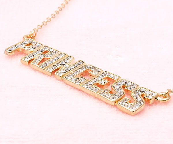 Limited Edition [Treasure Chest] Celebrity-Style Sparkling Gorgeous PRINCESS Name Necklace, Gold/Platinum Finish