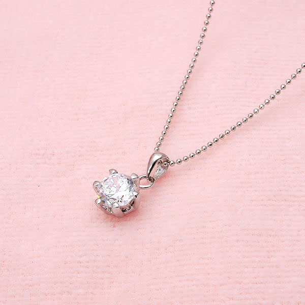 数量限定【宝箱】大粒2.0Ct！ピュアな輝きを放つCz☆6本立爪ネックレス プラチナ仕上げ