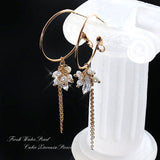 Limited Quantity! Treasure Chest! Very Popular! Feminine Charm UP! 2-Way ♪ CZ Freshwater Pearl Hoop Earrings, Titanium Posts, Gold Finish
