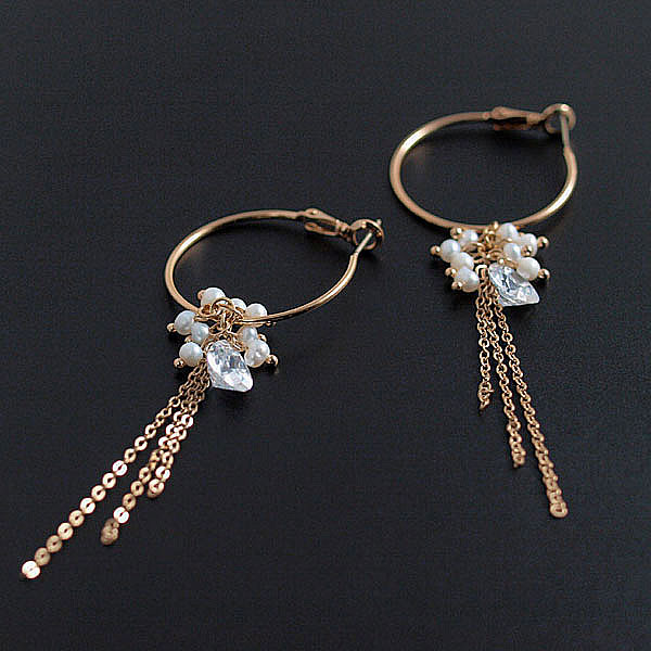 Limited Quantity! Treasure Chest! Very Popular! Feminine Charm UP! 2-Way ♪ CZ Freshwater Pearl Hoop Earrings, Titanium Posts, Gold Finish