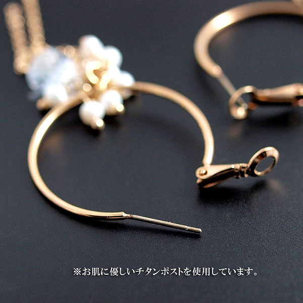 Limited Quantity! Treasure Chest! Very Popular! Feminine Charm UP! 2-Way ♪ CZ Freshwater Pearl Hoop Earrings, Titanium Posts, Gold Finish