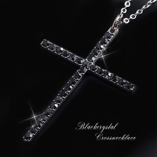 数量限定【宝箱】大人Cross！ブラックストーン＆ブラックメタル！ユニセックスクロスネックレス ブラック仕上げ