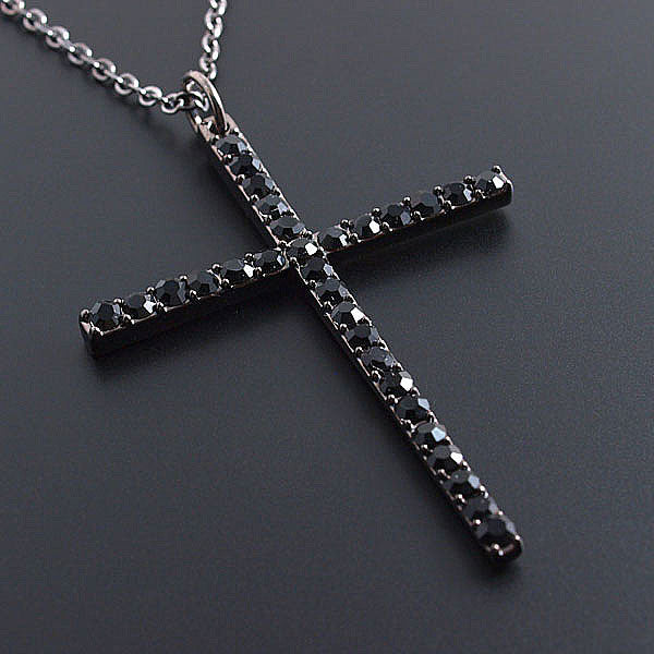 Limited Edition Treasure Chest: Adult Cross! Black Stone & Black Metal! Unisex Cross Necklace with Black Finish