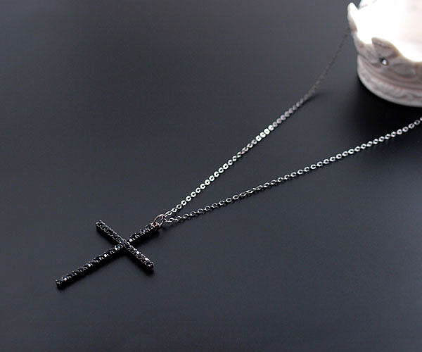 Limited Edition Treasure Chest: Adult Cross! Black Stone & Black Metal! Unisex Cross Necklace with Black Finish
