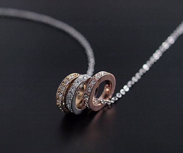 Limited Edition Treasure Chest! Super Stylish! Three-Color Full Eternity Triple Ring Necklace Gold Pink Gold Platinum Finish