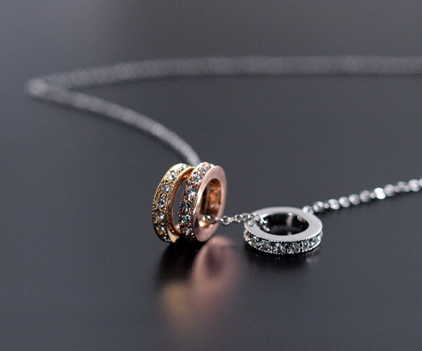 Limited Edition Treasure Chest! Super Stylish! Three-Color Full Eternity Triple Ring Necklace Gold Pink Gold Platinum Finish