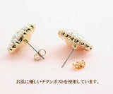 数量限定【宝箱】キラキラクリスタル×パール 大粒ハートのピアス♪ チタンポスト使用 ゴールド仕上げ