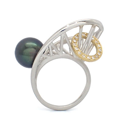 Women's ring, made in Japan, J-ENDAi, highest quality South Sea pearl, South Sea pearl, diamond, 17 stones, ring, K18, 18k, Japanese jewellery craftsman, J-ENDAi