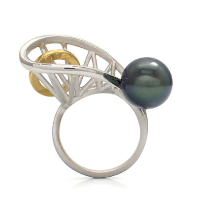 Women's ring, made in Japan, J-ENDAi, highest quality South Sea pearl, South Sea pearl, diamond, 17 stones, ring, K18, 18k, Japanese jewellery craftsman, J-ENDAi
