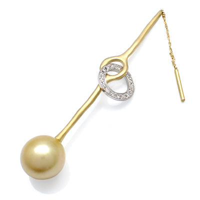 Earrings for women, made in Japan, J-ENDAi, highest quality golden pearl, pearl, diamond, 17 stone earrings, K18, 18k, Japanese jewellery craftsman, J-ENDAi