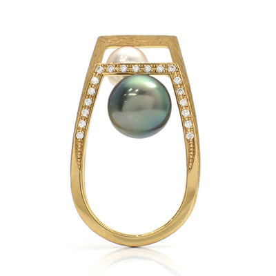 Women's ring, made in Japan, J-ENDAi, highest quality Akoya pearl, South Sea pearl, diamond, 19 stones, ring, K18, 18k, Japanese jewelry craftsman, J-ENDAi