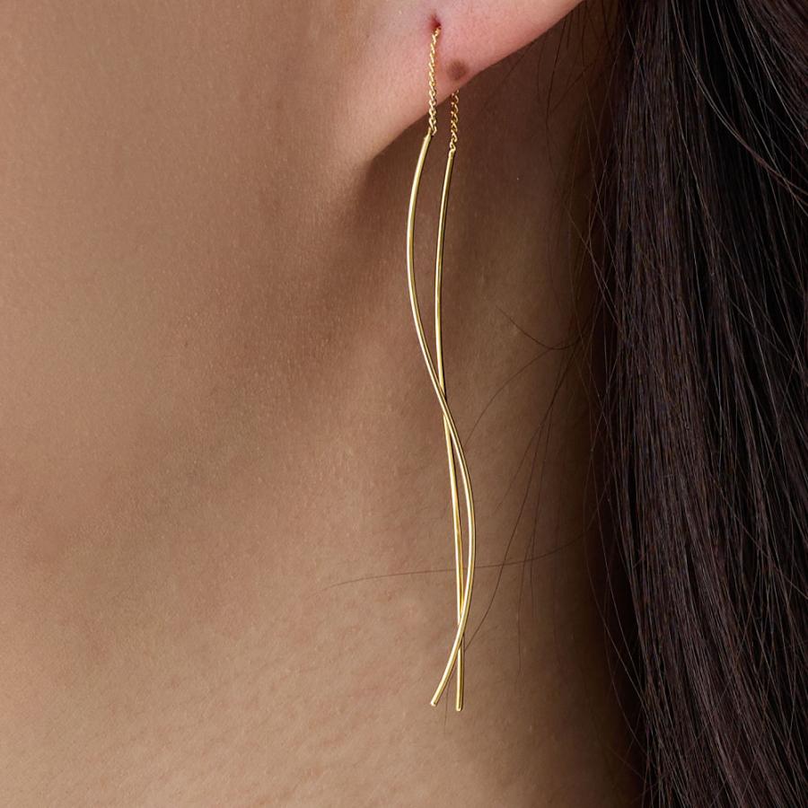 New Product: Made in Japan Wave Line American Style Earrings with Long Chain, Available in Gold, Pink Gold, and Silver (ap-39)