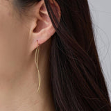 New Product: Made in Japan Wave Line American Style Earrings with Long Chain, Available in Gold, Pink Gold, and Silver (ap-39)