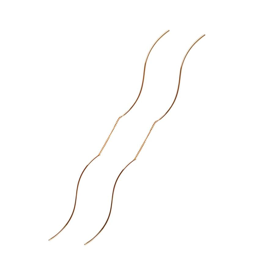 New Product: Made in Japan Wave Line American Style Earrings with Long Chain, Available in Gold, Pink Gold, and Silver (ap-39)
