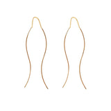 New Product: Made in Japan Wave Line American Style Earrings with Long Chain, Available in Gold, Pink Gold, and Silver (ap-39)