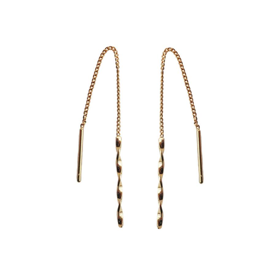 New Product: Made in Japan American Style Spiral Twisted Line Earrings, Thick Gold, Long, Available in Gold, Pink Gold, and Silver (ap-8)