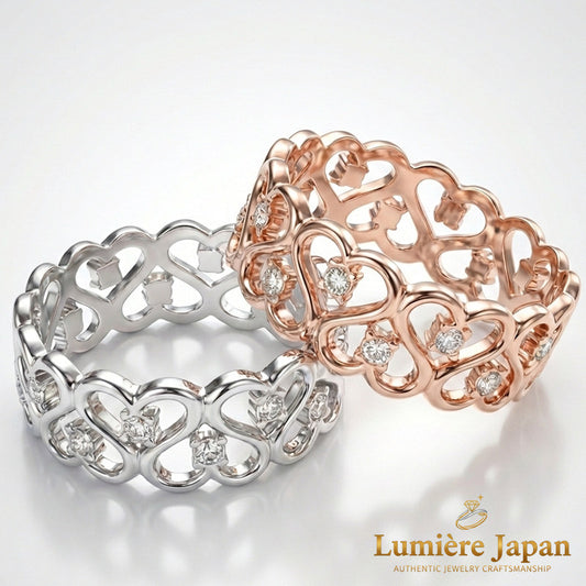 新商品｜日本製 Heart Lace Eternity Ring （ハートレース・エタニティリング） 愛を重ねた数だけ、指先に物語が生まれる。 Swarovski® Crystal ピンクゴールド プラチナ 仕上げ 2カラー展開