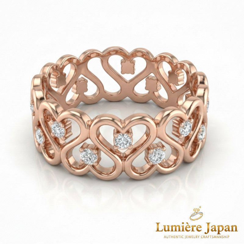 新商品｜日本製 Heart Lace Eternity Ring （ハートレース・エタニティリング） 愛を重ねた数だけ、指先に物語が生まれる。 Swarovski® Crystal ピンクゴールド プラチナ 仕上げ 2カラー展開