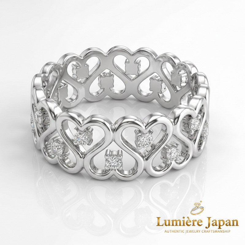 新商品｜日本製 Heart Lace Eternity Ring （ハートレース・エタニティリング） 愛を重ねた数だけ、指先に物語が生まれる。 Swarovski® Crystal ピンクゴールド プラチナ 仕上げ 2カラー展開