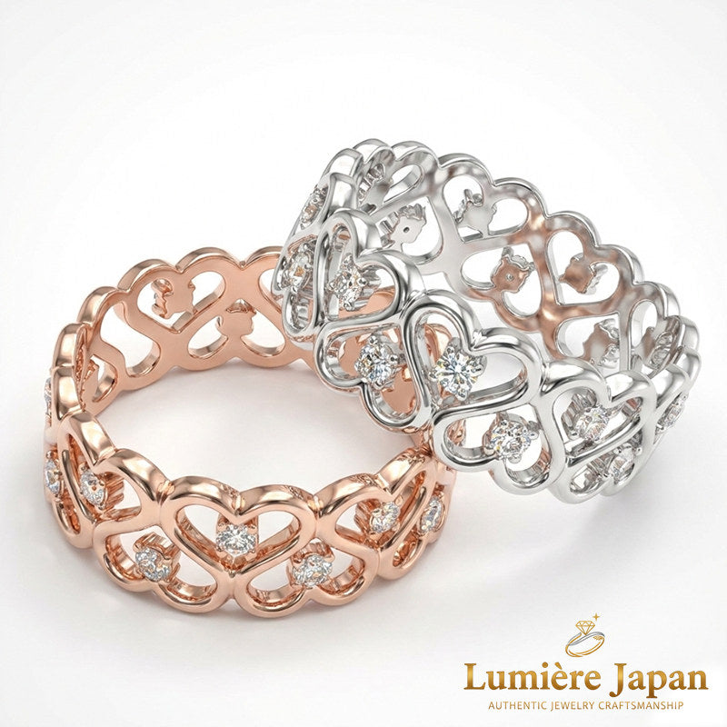 新商品｜日本製 Heart Lace Eternity Ring （ハートレース・エタニティリング） 愛を重ねた数だけ、指先に物語が生まれる。 Swarovski® Crystal ピンクゴールド プラチナ 仕上げ 2カラー展開