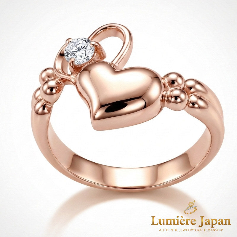 新商品｜日本製 Jump Heart CZ Ring（ジャンプハートCZリング） 手元で跳ねる、可愛いの一歩先へ。 ピンクゴールド プラチナ 仕上げ 2カラー展開