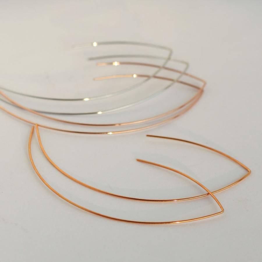 New Hoop Earrings with Curved Hooks, Large, GP Finish, Made in Japan, Available in Gold, Pink Gold, and Silver (fp-n8)