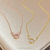 [New Release Commemorative Price Until 6/25!] New Product Necklace for Women, Happy Mouse, CZ Diamond, Dancing Stone, Gold, Rose Gold, Platinum Finish, Available in 3 Colors, Cute, Women's Gift, Present