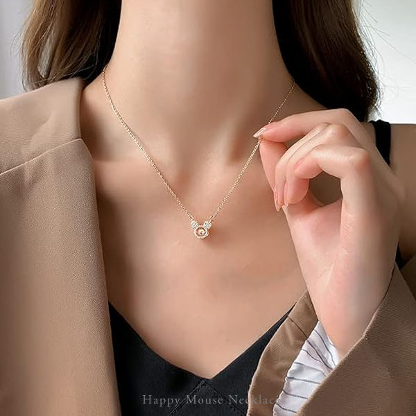 [New Release Commemorative Price Until 6/25!] New Product Necklace for Women, Happy Mouse, CZ Diamond, Dancing Stone, Gold, Rose Gold, Platinum Finish, Available in 3 Colors, Cute, Women's Gift, Present