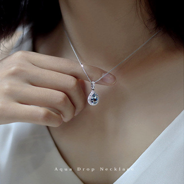新商品 AQUA DROP ネックレス レディース しずく アクアマリン 3月の誕生石 シルバー925 プラチナ仕上げ レディース ギフト プレゼント