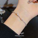 新商品 ブレスレット レディース 大人可愛い サイズフリー リボンブレスレット プラチナ仕上げ 誕生日 ギフト プレゼント セール