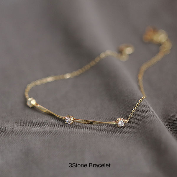 本日限定！新発売記念セール！新商品 ブレスレット レディース 極細 スティック チェーン カーブ 3粒 上品 14kゴールド プラチナコーテイング 大人可愛い 重ね付け 大人可愛い 重ね付け 誕生日 ギフト プレゼント セール