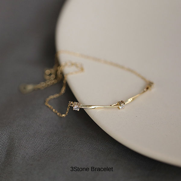 本日限定！新発売記念セール！新商品 ブレスレット レディース 極細 スティック チェーン カーブ 3粒 上品 14kゴールド プラチナコーテイング 大人可愛い 重ね付け 大人可愛い 重ね付け 誕生日 ギフト プレゼント セール