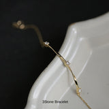 本日限定！新発売記念セール！新商品 ブレスレット レディース 極細 スティック チェーン カーブ 3粒 上品 14kゴールド プラチナコーテイング 大人可愛い 重ね付け 大人可愛い 重ね付け 誕生日 ギフト プレゼント セール