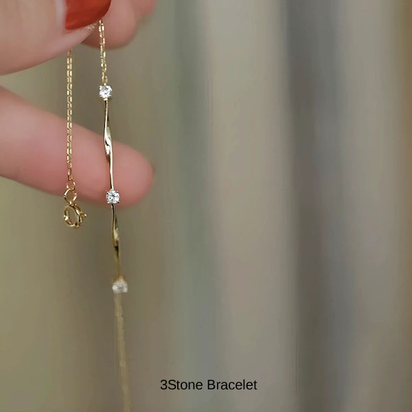 本日限定！新発売記念セール！新商品 ブレスレット レディース 極細 スティック チェーン カーブ 3粒 上品 14kゴールド プラチナコーテイング 大人可愛い 重ね付け 大人可愛い 重ね付け 誕生日 ギフト プレゼント セール