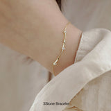 本日限定！新発売記念セール！新商品 ブレスレット レディース 極細 スティック チェーン カーブ 3粒 上品 14kゴールド プラチナコーテイング 大人可愛い 重ね付け 大人可愛い 重ね付け 誕生日 ギフト プレゼント セール