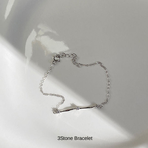 本日限定！新発売記念セール！新商品 ブレスレット レディース 極細 スティック チェーン カーブ 3粒 上品 14kゴールド プラチナコーテイング 大人可愛い 重ね付け 大人可愛い 重ね付け 誕生日 ギフト プレゼント セール