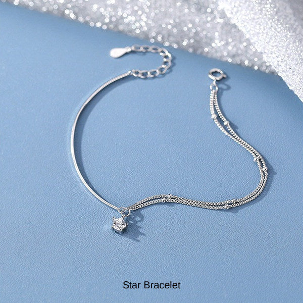 新商品 ブレスレット レディース 星 スター 2連 バー オシャレ 大人可愛い プラチナ仕上げ 誕生日 ギフト プレゼント セール